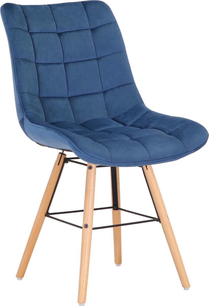 CLP Leni Eetkamerstoel - Zonder armleuning - Hout frame - Fluweel - blauw