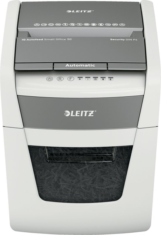 Leitz IQ Autofeed 50X - Automatische Papierversnipperaar - P4 Cross-Cut - Papierinvoer Tot 50 Vel - Wit