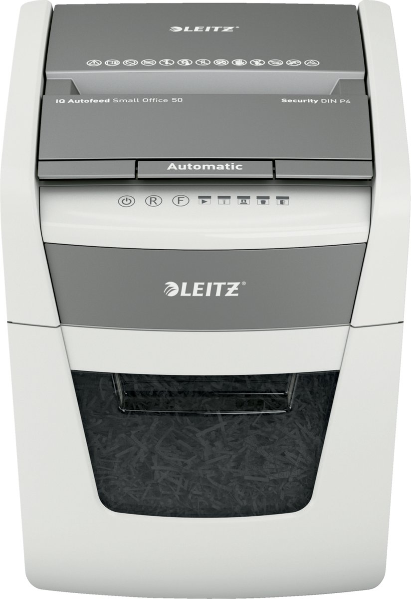 Leitz IQ Autofeed 50X Automatische Papierversnipperaar - P4 Snippers - Tot 50 Vel - 20L - Wit