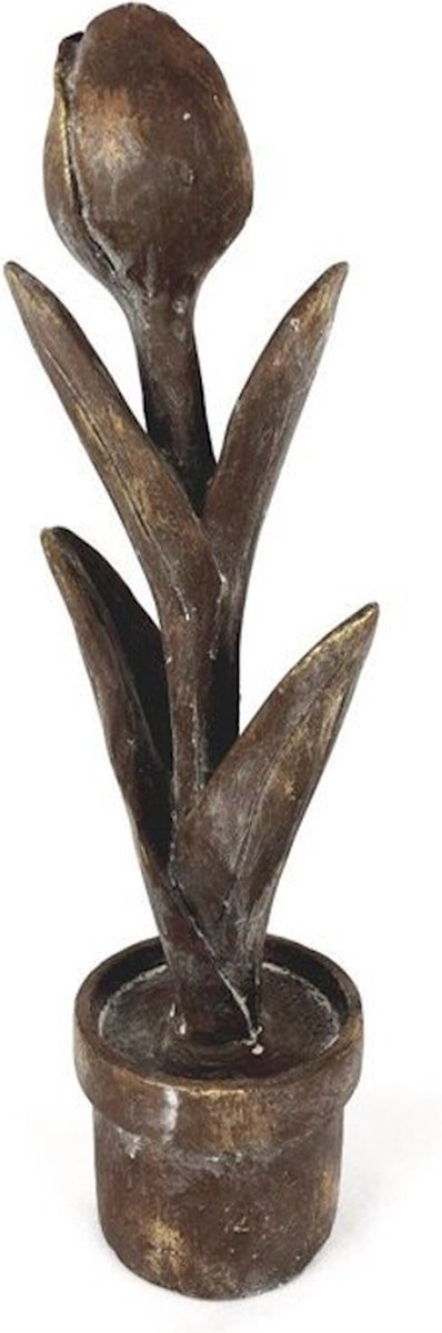 Decoratie beeld steen Tulp bruin 15.5X12X46.5| 260290 | Mansion Atmosphere