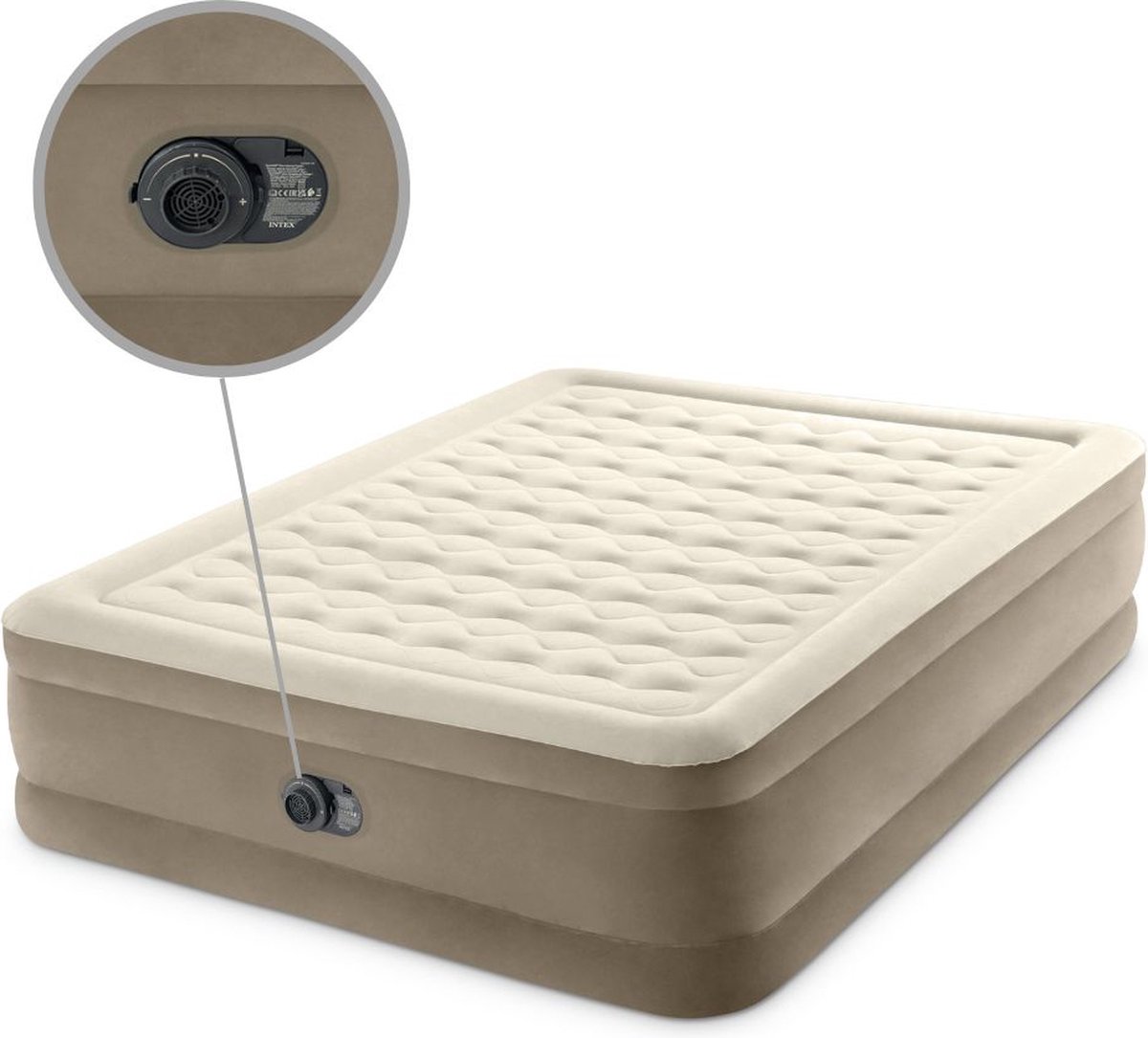Intex Luchtbed - 2-Persoons - 152 x 203 x 46 cm - Beige - Met ingebouwde pomp Hoeslaken Antraciet en Reparatieset