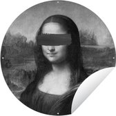 Tuincirkel Mona Lisa - Leonardo da Vinci - Zwart - Wit - 120x120 cm - Ronde Tuinposter - Buiten XXL / Groot formaat!