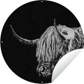 Tuincirkel Schotse hooglander - Koe - Zwart - Wit - 90x90 cm - Ronde Tuinposter - Buiten