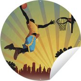 Tuincirkel Een stijlvolle basketballer dunkt in een illustratie - 150x150 cm - Ronde Tuinposter - Buiten