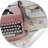 Tuincirkel Brieven met een roze typemachine - 60x60 cm - Ronde Tuinposter - Buiten