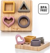 Free2Play by FreeON Puzzle de formes en bois avec formes en silicone - Puzzle bébé - Moûlage de formes - Rose