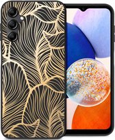 iMoshion Hoesje Geschikt voor Samsung Galaxy A14 (5G) / A14 (4G) Hoesje Siliconen - iMoshion Design hoesje - Zwart / Golden Leaves