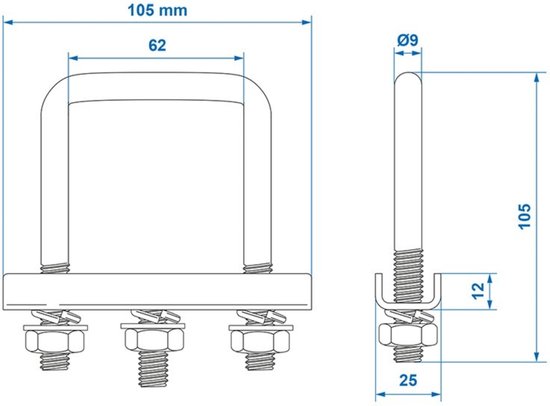ProPlus U-beugel voor neuswielklem - vierkant - thermisch verzinkt - 60 mm - 2 stuks van ProPlus — afbeelding 4