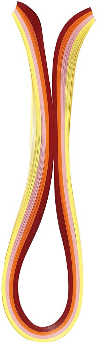 Quilling stroken, L: 78 cm, B: 5 mm, 120 gr, oranje, roze, rood, geel, 100 stuk