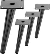 PrimeMatik - Set van 4 meubelpoten met conische vorm en antislipbescherming 20cm zwart metaalkleur