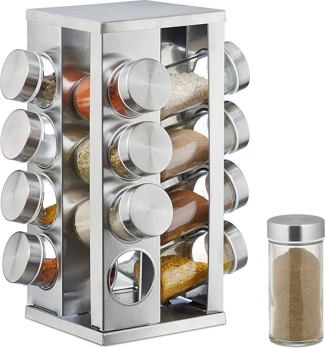 Carrousel à Épices Rotatif 360° – 8 Pots Plastique – Organisateur Cuisine Gain De Place – Noir/Transparent