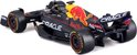 Zwarte Formule 1 auto RB18 met Red Bull logo op de motorkap en gele accenten.
