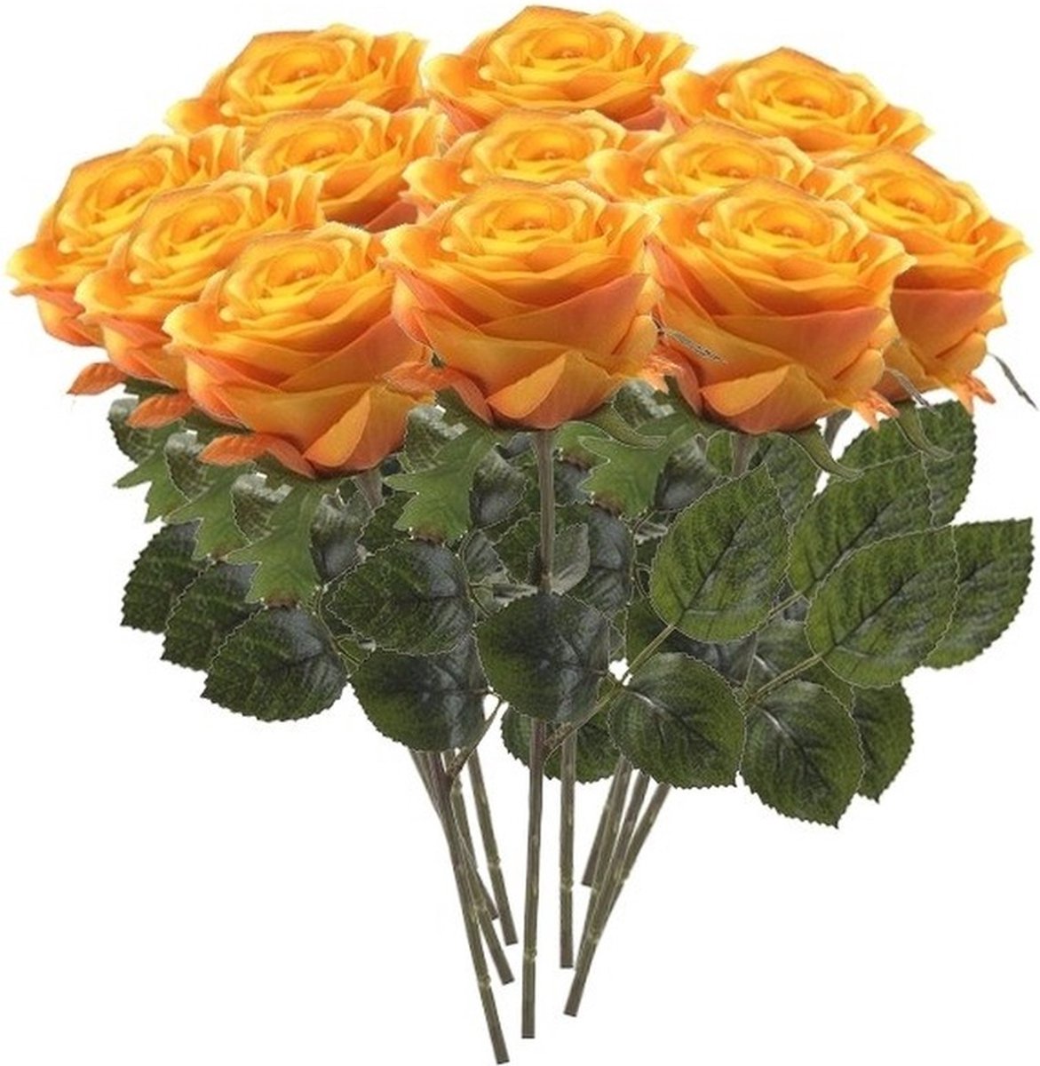 Bellatio Flowers & Plants Emerald Kunstbloem roos Simone - 12x - geel/oranje - 45 cm - decoratie bloemen