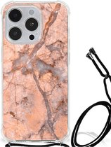 Mobiel Hoesje Geschikt voor iPhone 14 Pro Telefoon Hoesje met doorzichtige rand Marmer Oranje