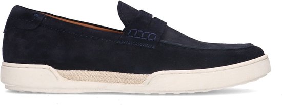 Manfield - Heren - Blauwe suède loafers - Maat 45