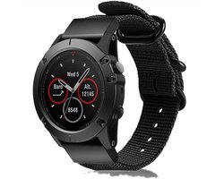 Stoffen nylon bandje gesp geschikt voor Garmin Fenix 5s - Plus & Sapphire - Fenix 6s - Pro & Sapphire - Garmin Fenix 7s / Fenix 8 - 43mm - Fenix E - Fenix 8 - Quickfit 20 / 20mm band voor Garmin smartwatches - Horlogebandje - Polsband - zwart
