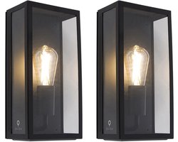 QAZQA rotterdam - Moderne Wandlamp voor buiten - 2 stuks - D 10 cm - Zwart - Buitenverlichting
