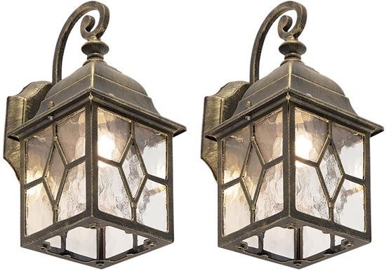 QAZQA london - Landelijke Wand lantaarn voor buiten - 2 stuks - D 18 cm - Brons - Buitenverlichting