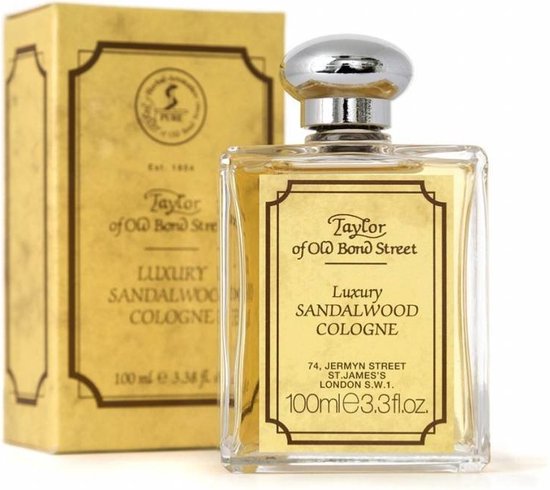 Taylor of Old Bond Street Sandalwood Cologne, 100ml, met bijpassende gouden doos.