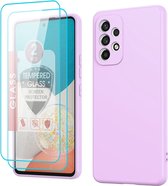 Hoesje Geschikt Voor Samsung Galaxy A23 4G hoesje silicone soft cover Lila - Galaxy A23 5G Silicone hoesje - A23 Screenprotector 2 pack