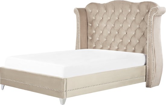 Tweepersoonsbed, gevoerd, 160 x 200 cm, fluweel, roze en wit