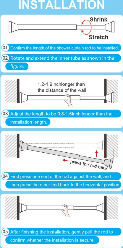 PLAY IT Tringle à Rideau Extensible - 167-300cm - Tringle à Rideau - Tringle à Rideau Auto-Adhésive - Zwart