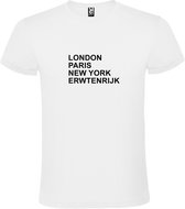 wit T-Shirt met London,Paris, New York , Erwtenrijk tekst Zwart Size XL