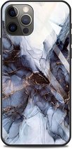 Shop4 - iPhone 14 Hoesje - Harde Back Case Glass Marmer Donker Grijs