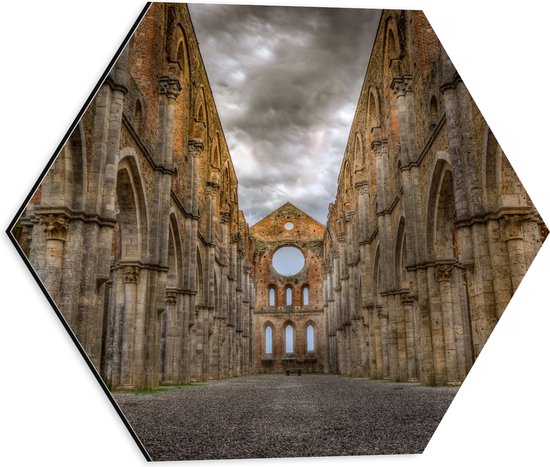 WallClassics - Dibond Hexagone - Monastère en Italie - L'Abbaye de Saint Galgano - 40x34,8 cm Photo sur Hexagone (avec système de suspension)