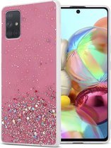Cadorabo Hoesje geschikt voor Samsung Galaxy A71 4G in Roze met Glitter - Beschermhoes van flexibel TPU silicone met fonkelende glitters Case Cover Etui