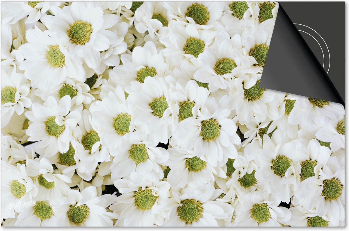 Inductie beschermer 71x52 - afdekplaat inductie mat - Dietrix Kookplaat beschermer - Exclusief - Flowers 7 - Witte margrieten