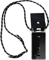 Cadorabo Hoesje geschikt voor LG G8 ThinQ in ZWART ZILVER - Silicone Mobiele telefoon ketting beschermhoes met gouden ringen, koordriem en afneembare etui
