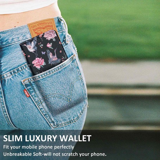 Coque Cadorabo pour Apple iPhone 14 - Design Crane & Fleurs No 9 - Pochette de protection avec fermeture magnétique, fonction stand et poche pour cartes