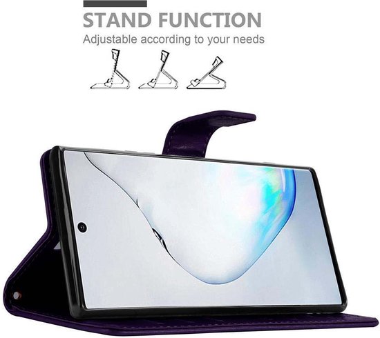 Coque Cadorabo pour Samsung Galaxy NOTE 10 en VIOLET FONCÉ FLORAL - Coque de protection à motif floral avec fermeture magnétique, fonction support et fentes pour cartes