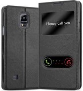 Cadorabo Hoesje geschikt voor Samsung Galaxy NOTE 4 in KOMEET ZWART - Beschermhoes met magnetische sluiting, standfunctie en 2 kijkvensters Book Case Cover Etui