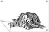 Muurdecoratie Slapende tijger - zwart wit - 180x120 cm - Tuinposter - Tuindoek - Buitenposter