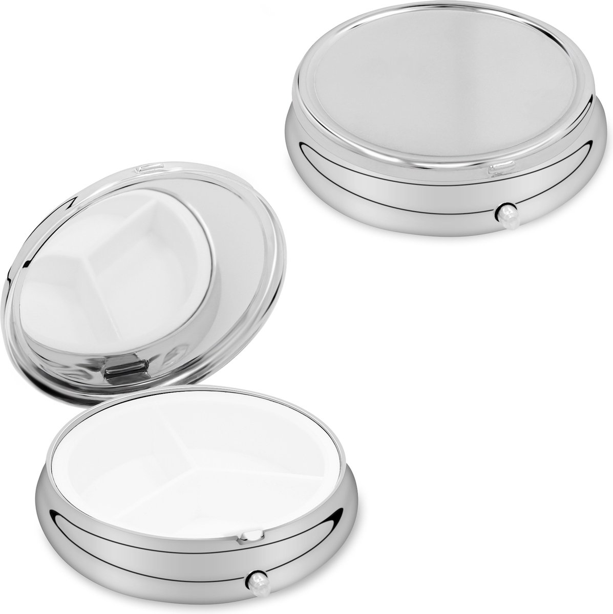 Goedkoopste kwmobile 2x pillendoos 3 vakjes - 5,2 x 1,7 cm - Pillendoosje klein van roestvrij staal - In zilver