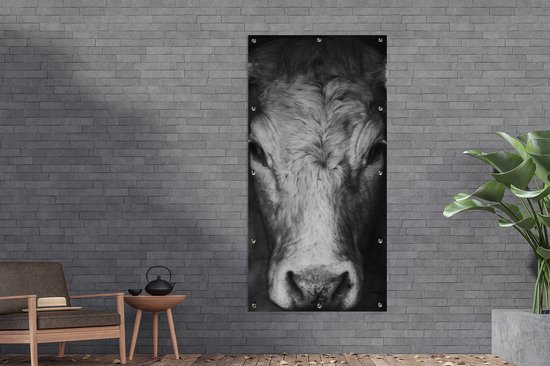 Décoration murale extérieure Animaux - Vache - Zwart - Wit - Tête de vache - 80x160 cm