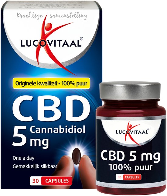 Doos met 30 Lucovitaal CBD 5mg capsules. Krachtige samenstelling. Originele kwaliteit, 100% puur.