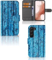Magnet Case Geschikt voor Samsung Galaxy S23 Telefoonhoesje Wood Blue
