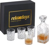Relaxdays whiskey set - 5-delig - karaf - 4 glazen - geschenkdoos - whiskey geschenkset