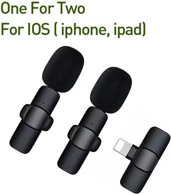 Foto: Techu 2 stuks mini draadloze microfoon voor ios iphone aansluiting interviews opnemen met clip zwart