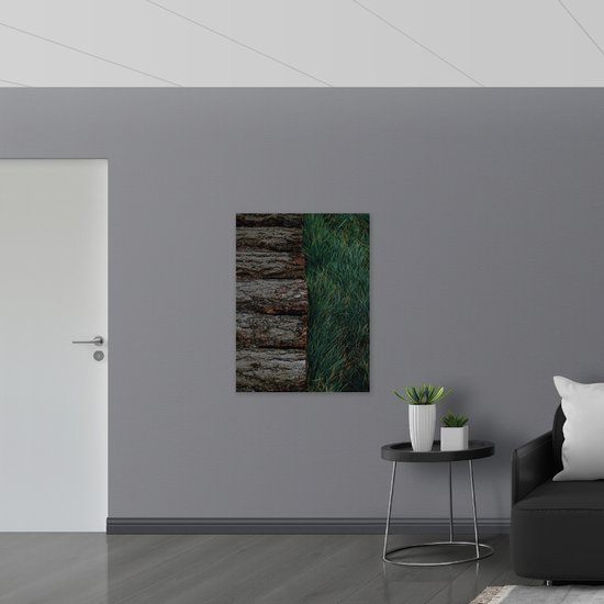 WallClassics - Hout - Houten Pad langs Grasveld - 75x100 cm - 12 mm dik - Foto op Hout (Met Ophangsysteem)