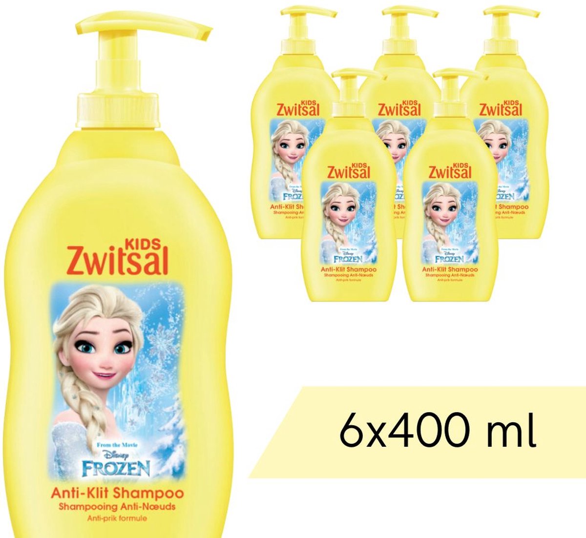 Goedkoopste Voordeelverpakking 6x Zwitsal Shampoo Anti-Klit - Pompje Kids Frozen - 400 ml