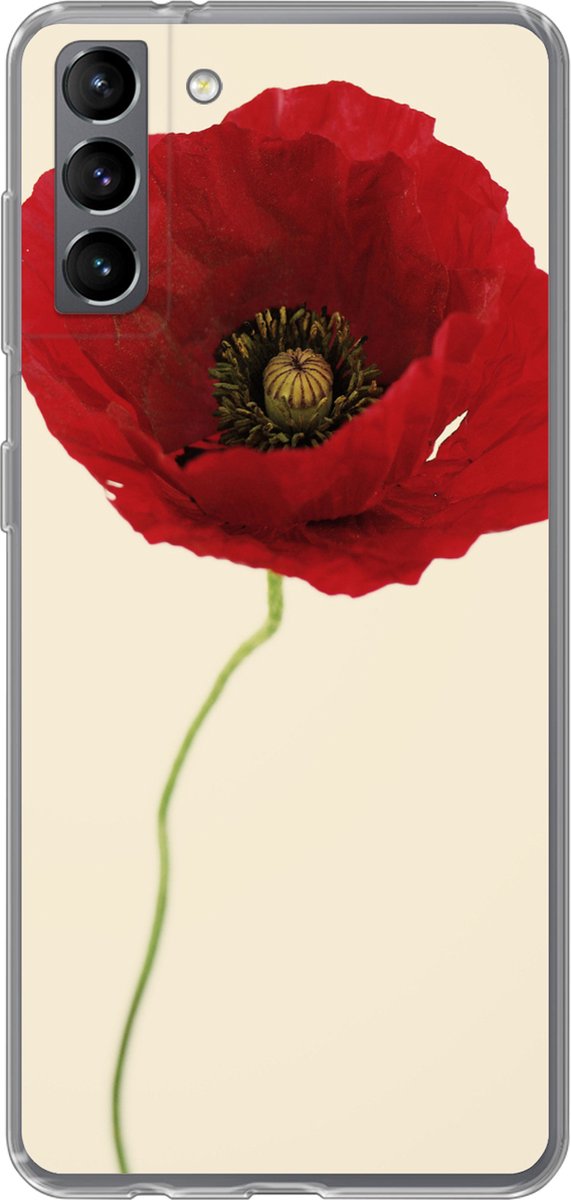 Telefoonhoesje Geschikt voor Samsung Galaxy S21 Plus hoesje - Close-up van een rode klaproos - Siliconen Telefoonhoesje Telefoonhoesje