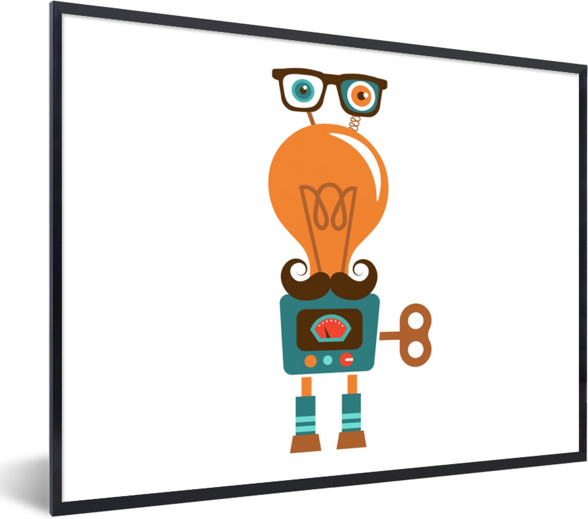 Poster in lijst - Fotolijst 40x30 cm - Posters - Robot - Bril - Gloeilamp - Snor - Kindere