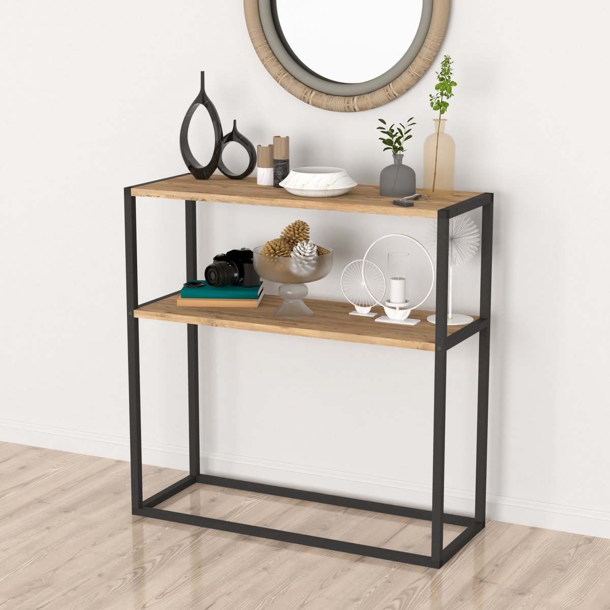 En.casa Console tafel Hemsedal sidetable 90x90x33 5 cm eiken