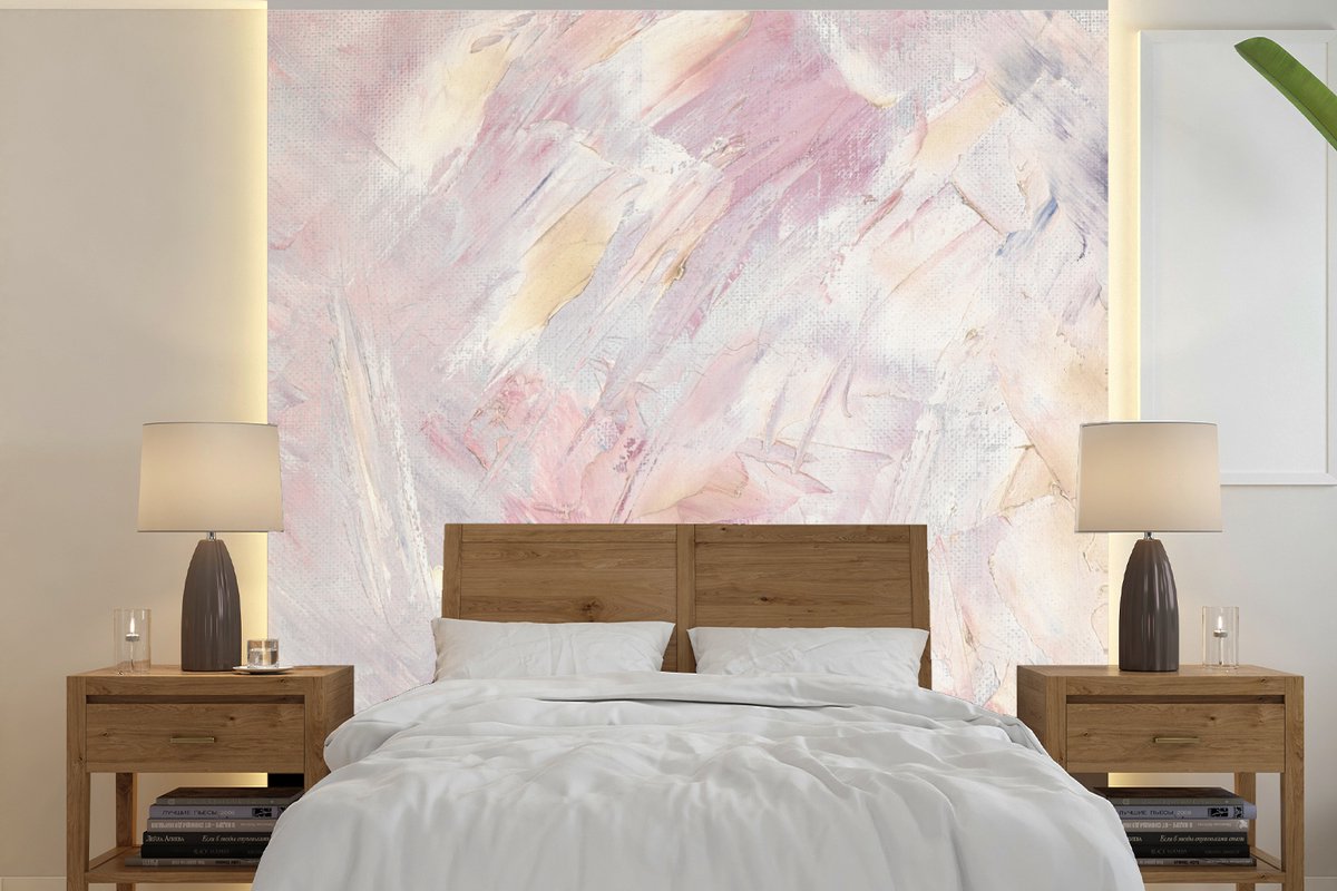 Behang - Fotobehang Olieverfschilderij Roze - Breedte 240 cm x hoogte 240 cm