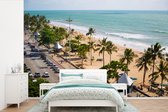 Behang - Fotobehang Tropische palmbomen op het strand van Recife Brazilië - Breedte 330 cm x hoogte 220 cm