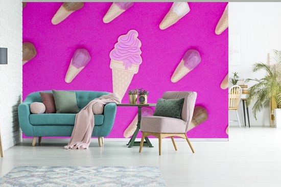 Papier peint Papier peint photo en vinyle - Glaces sur fond rose vif largeur 330 cm x hauteur 220 cm - Tirage photo sur papier peint (disponible en 7 tailles)